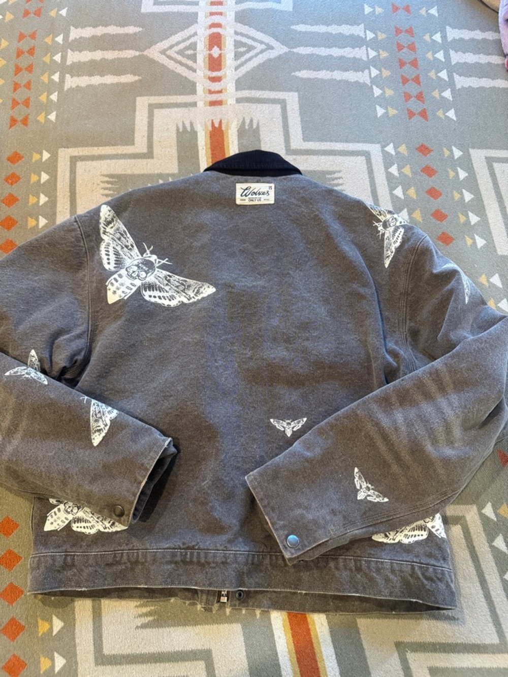 Darc Sport brown Bomber Jacket with White Moth Prints - Picture 3 of 4